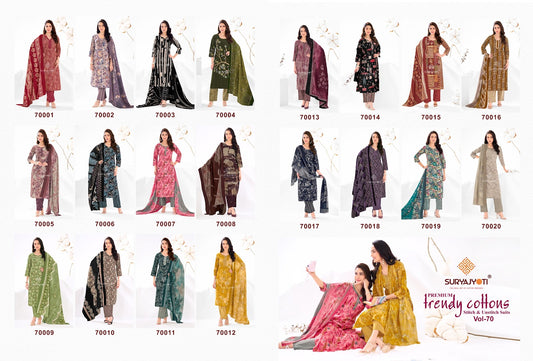 Trendy Cotton Vol 70 Suryajyoti Readymade Pant Style Suits Exporter