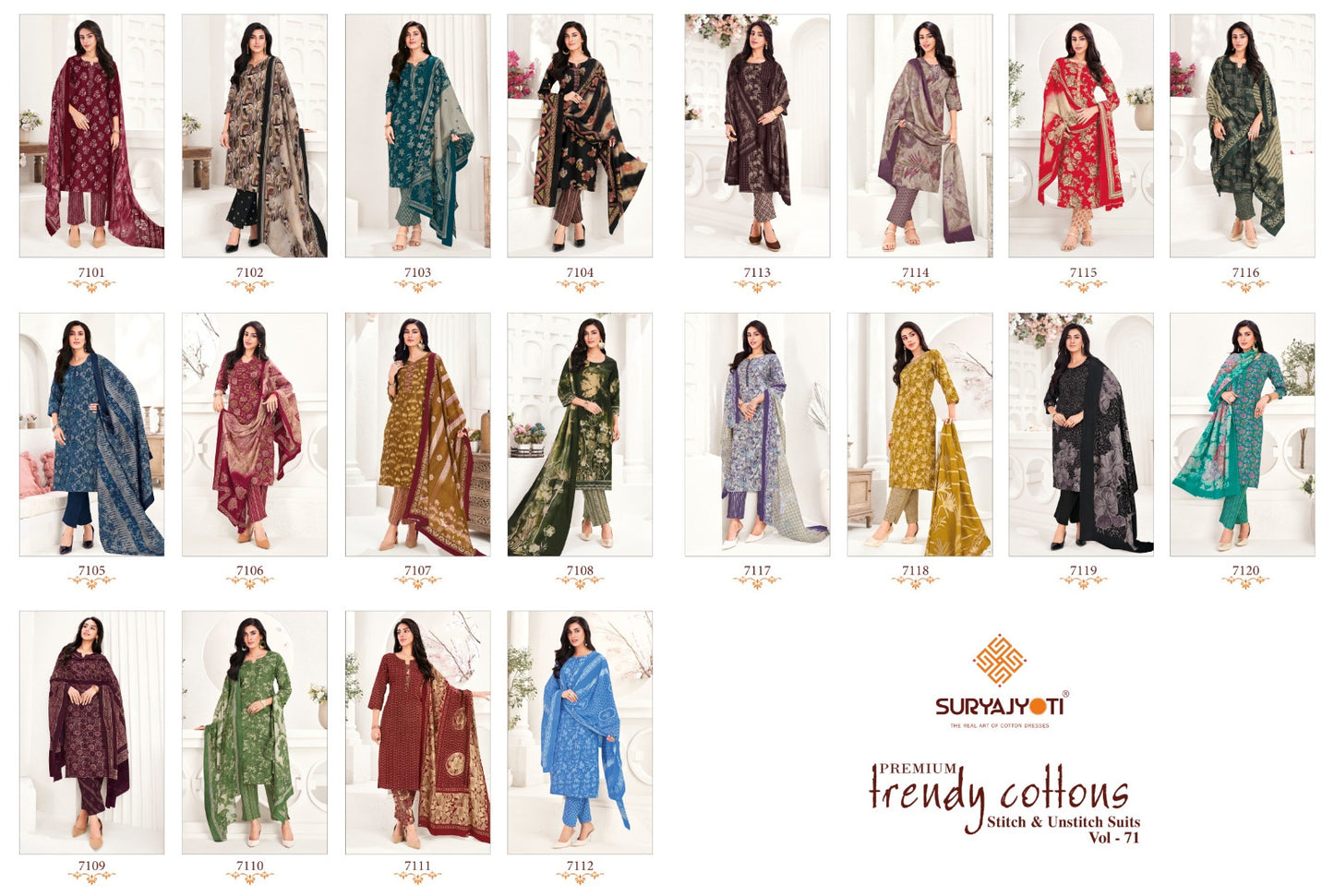Trendy Cotton Vol 71 Suryajyoti Readymade Pant Style Suits Exporter
