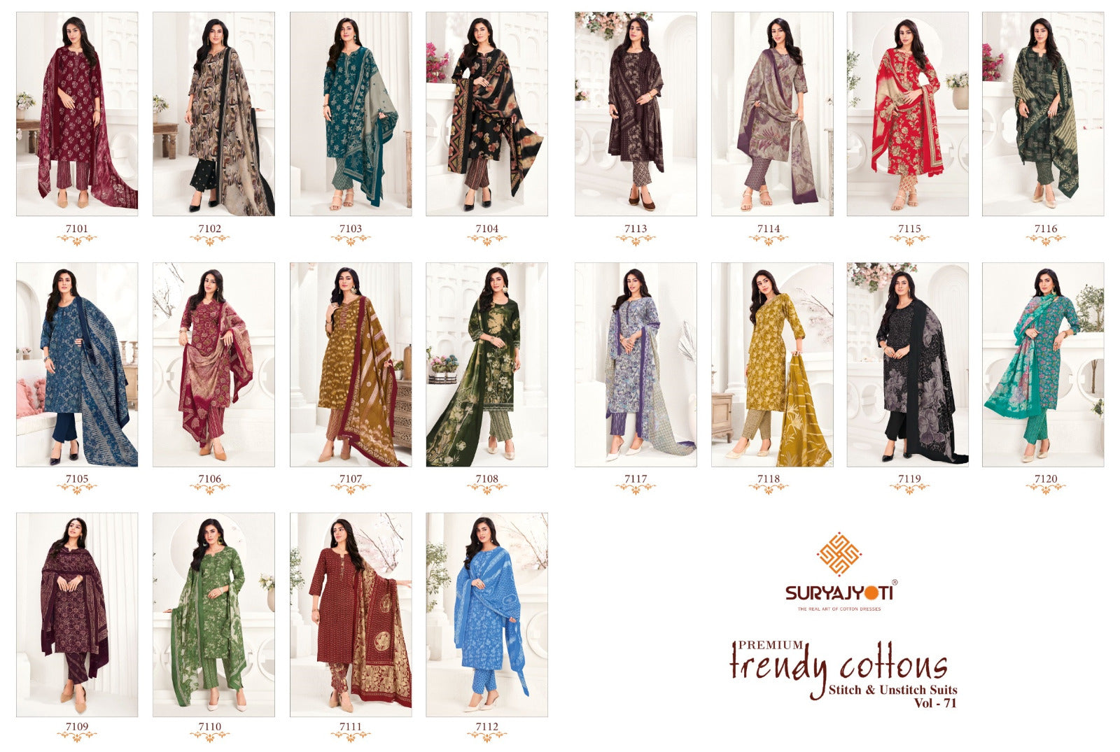Trendy Cotton Vol 71 Suryajyoti Readymade Pant Style Suits Exporter