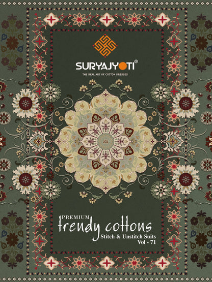 Trendy Cotton Vol 71 Suryajyoti Readymade Pant Style Suits Exporter