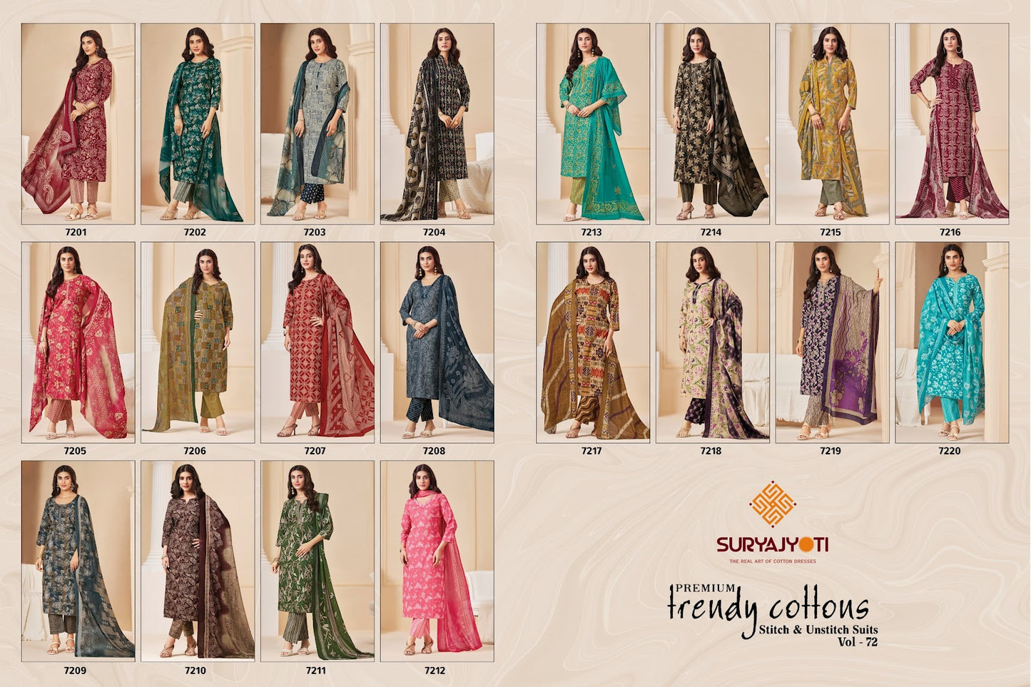 Trendy Cotton Vol 72 Suryajyoti Pant Style Suits Exporter India