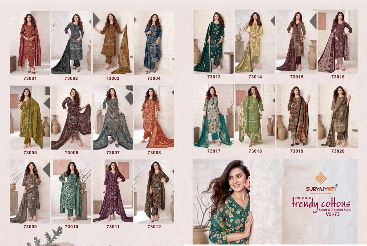 Trendy Cotton Vol 73 Suryajyoti Readymade Pant Style Suits Wholesale Price