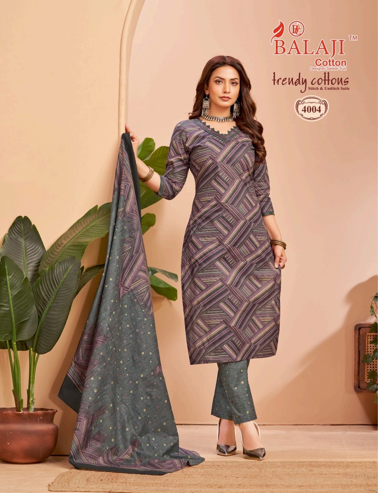 Trendy Cottons Vol 4 Balaji Readymade Pant Style Suits Supplier Gujarat