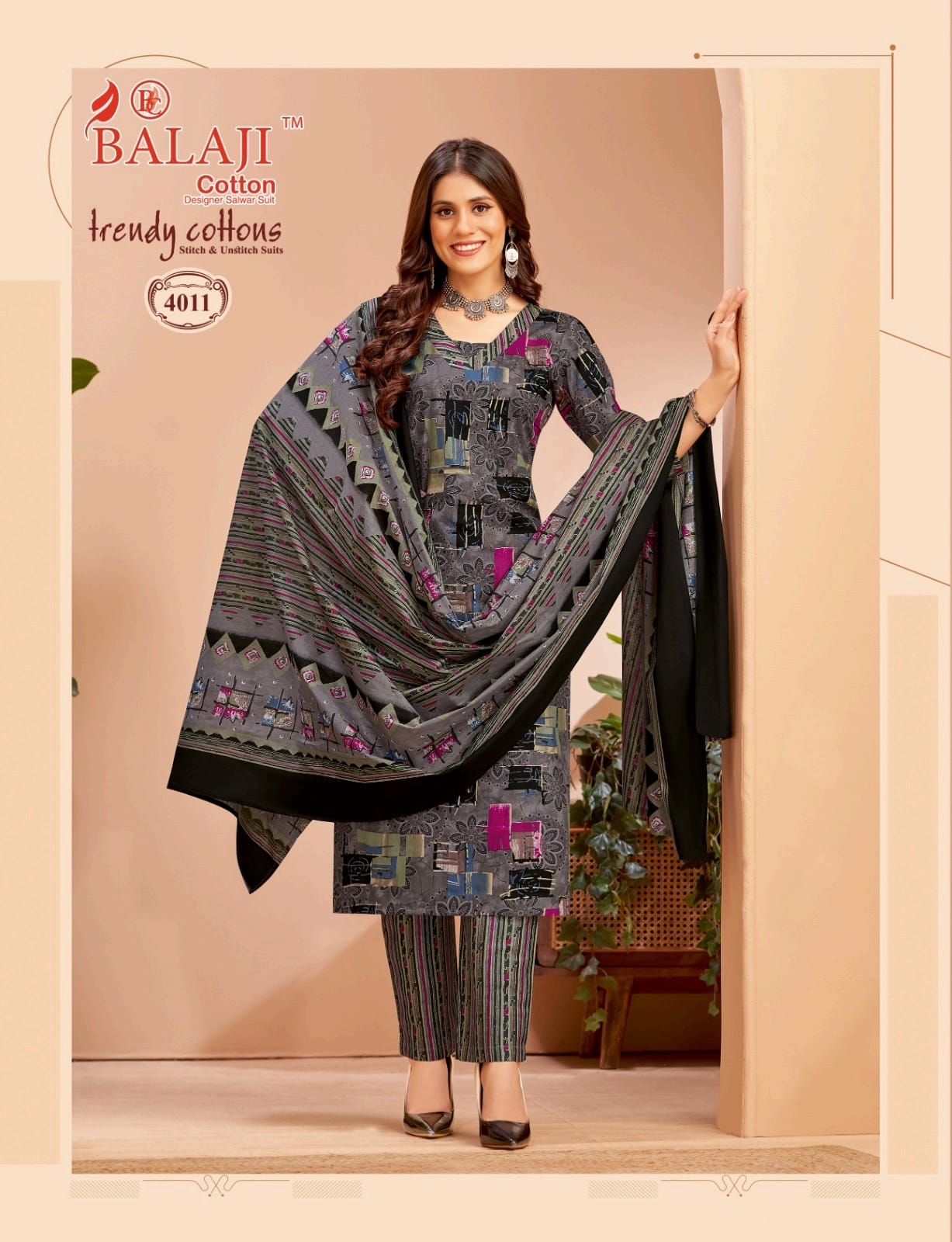 Trendy Cottons Vol 4 Balaji Readymade Pant Style Suits Supplier Gujarat