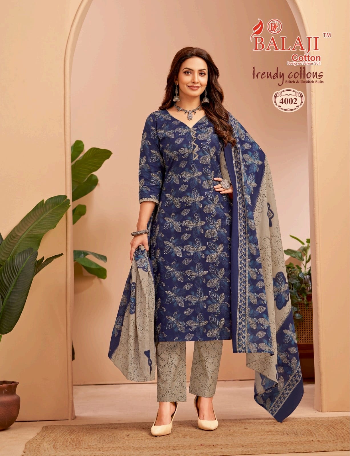 Trendy Cottons Vol 4 Balaji Readymade Pant Style Suits Supplier Gujarat