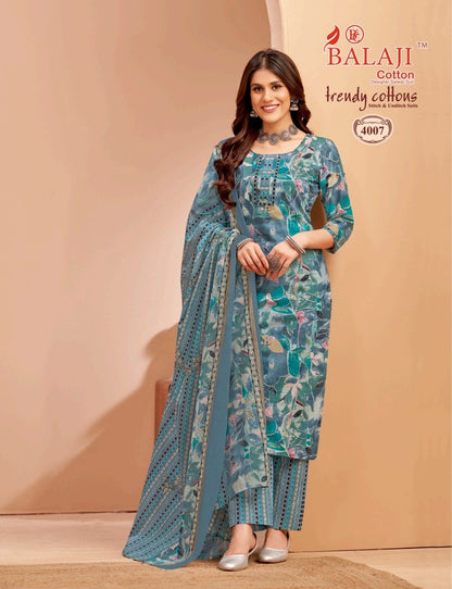 Trendy Cottons Vol 4 Balaji Readymade Pant Style Suits Supplier Gujarat