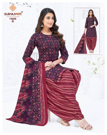 Trendy Patiyala Vol 15 Suryajyoti Cotton Dress Material Wholesaler India