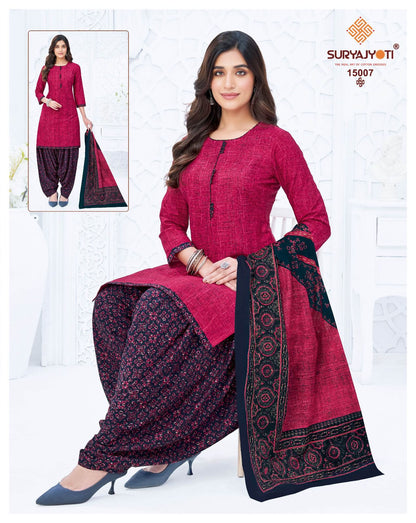 Trendy Patiyala Vol 15 Suryajyoti Cotton Dress Material Wholesaler India