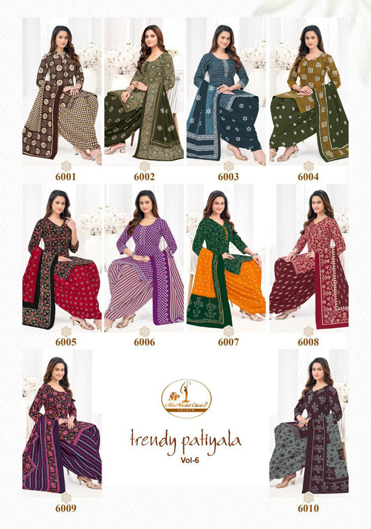 Trendy Patiyala Vol 6 Miss World Choice Readymade Cotton Patiyala Suits Wholesaler India