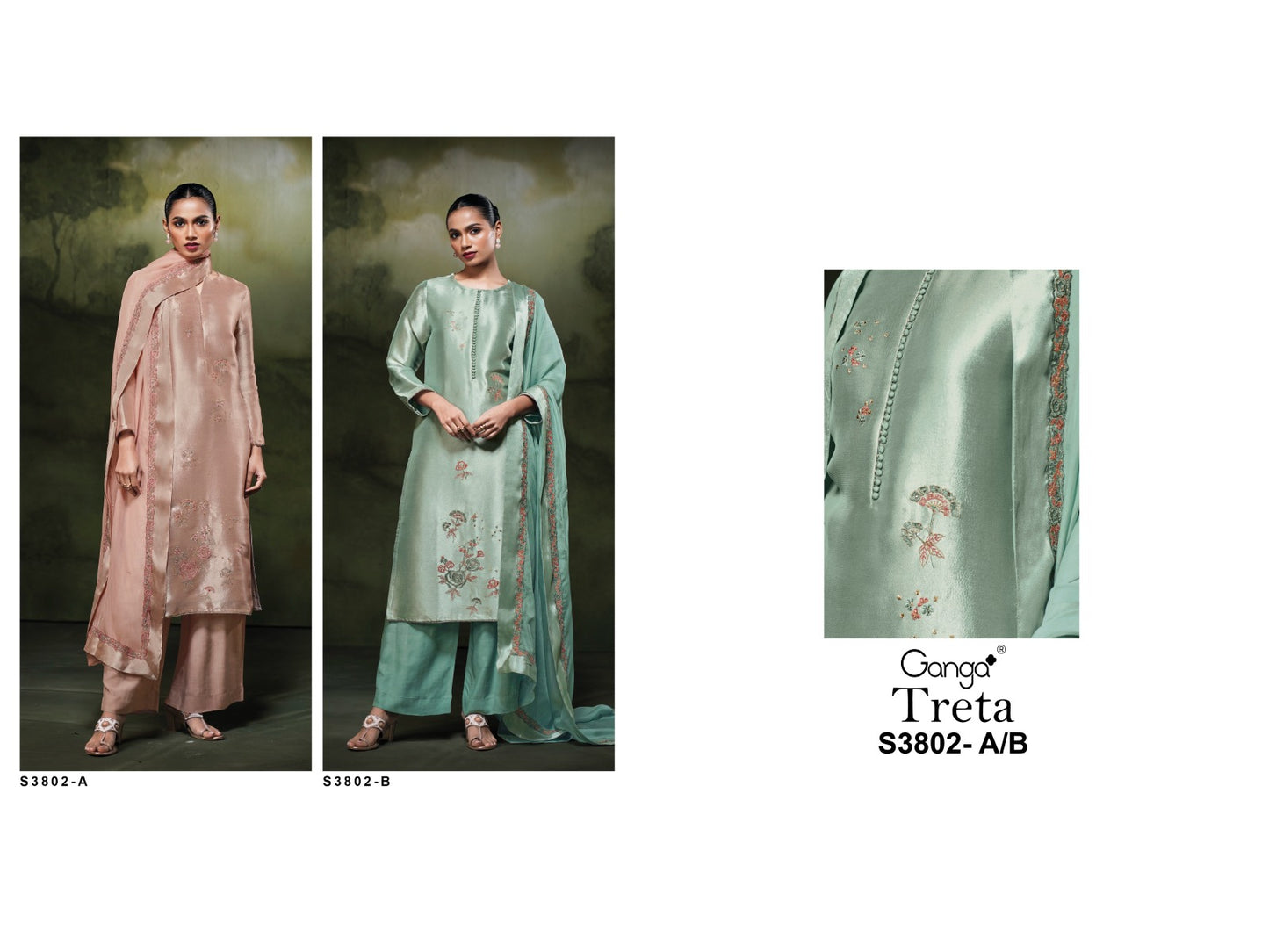 Treta 3802 Ganga Premium Bemberg Plazzo Style Suits Wholesale Price