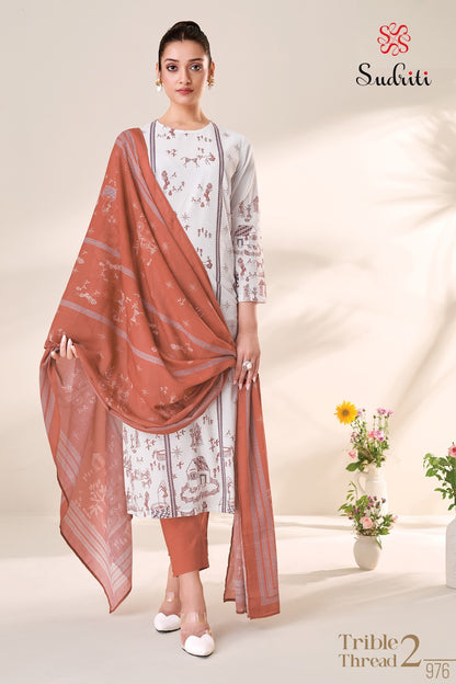 Trible Thread 2 Sudriti Sahiba Pure Cotton Pant Style Suits Wholesale