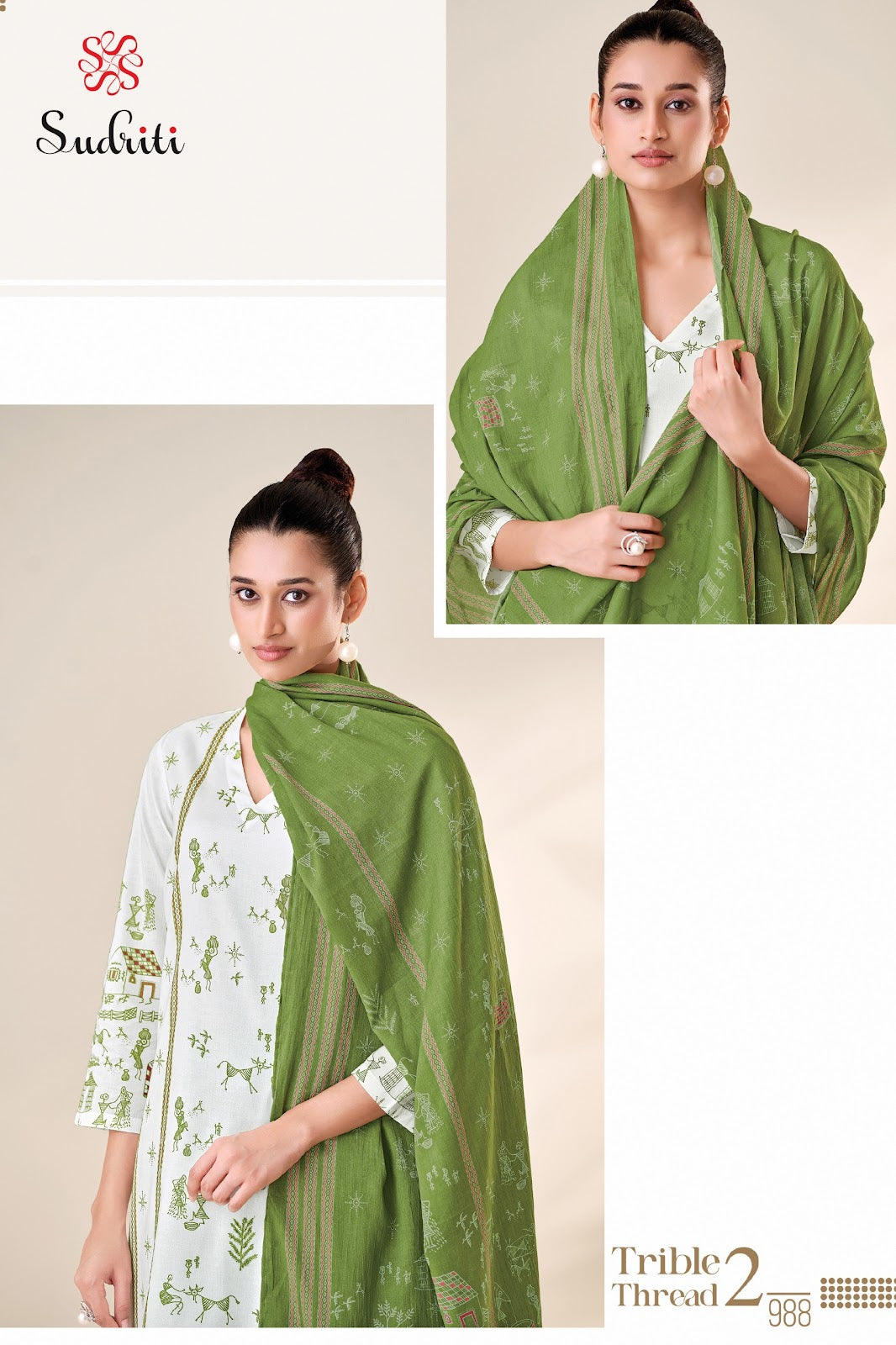 Trible Thread 2 Sudriti Sahiba Pure Cotton Pant Style Suits Wholesale