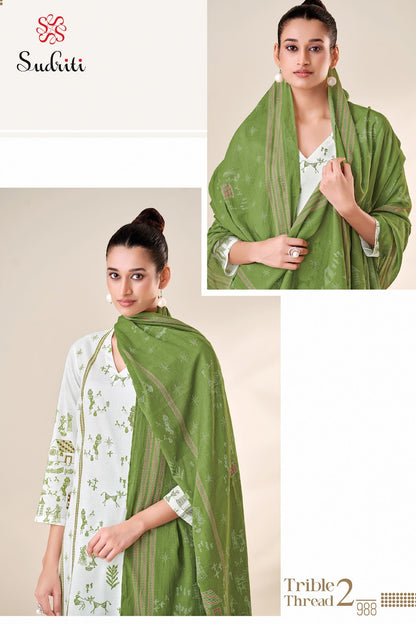 Trible Thread 2 Sudriti Sahiba Pure Cotton Pant Style Suits Wholesale