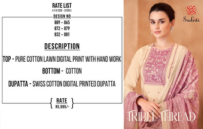 Trible Thread Sudriti Sahiba Pure Cotton Pant Style Suits Wholesaler Ahmedabad