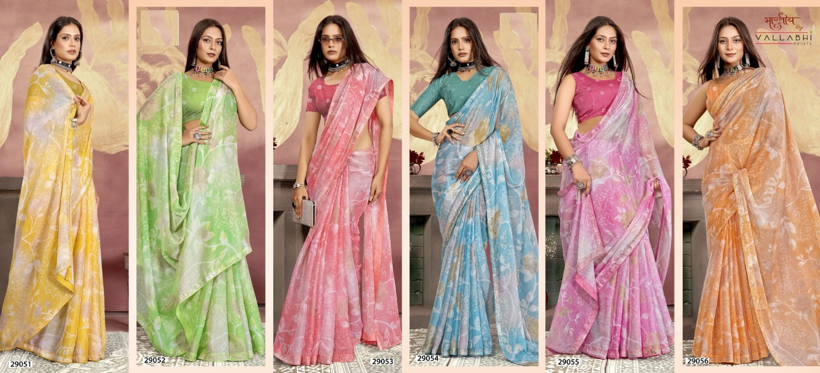 Trijoya Vallabhi Prints Chiffon Sarees Supplier Gujarat