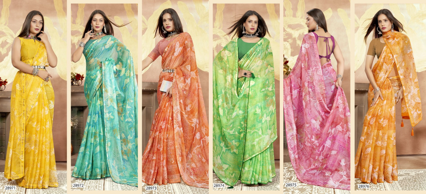 Trijoya Vol 2 Vallabhi Prints Chiffon Sarees Manufacturer Gujarat