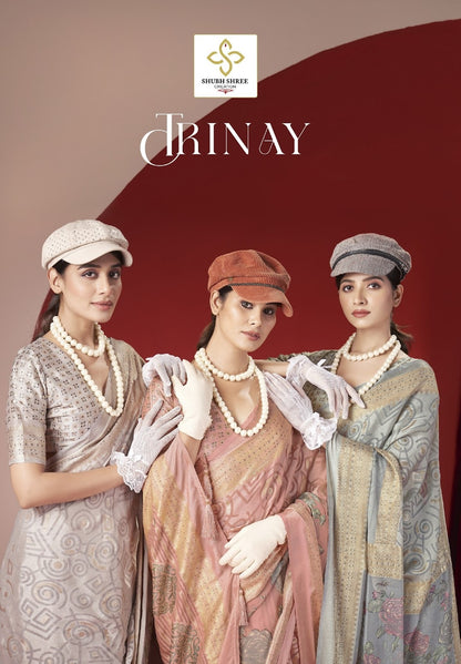 Trinay Shubh Shree Dull Moss Sarees Exporter India