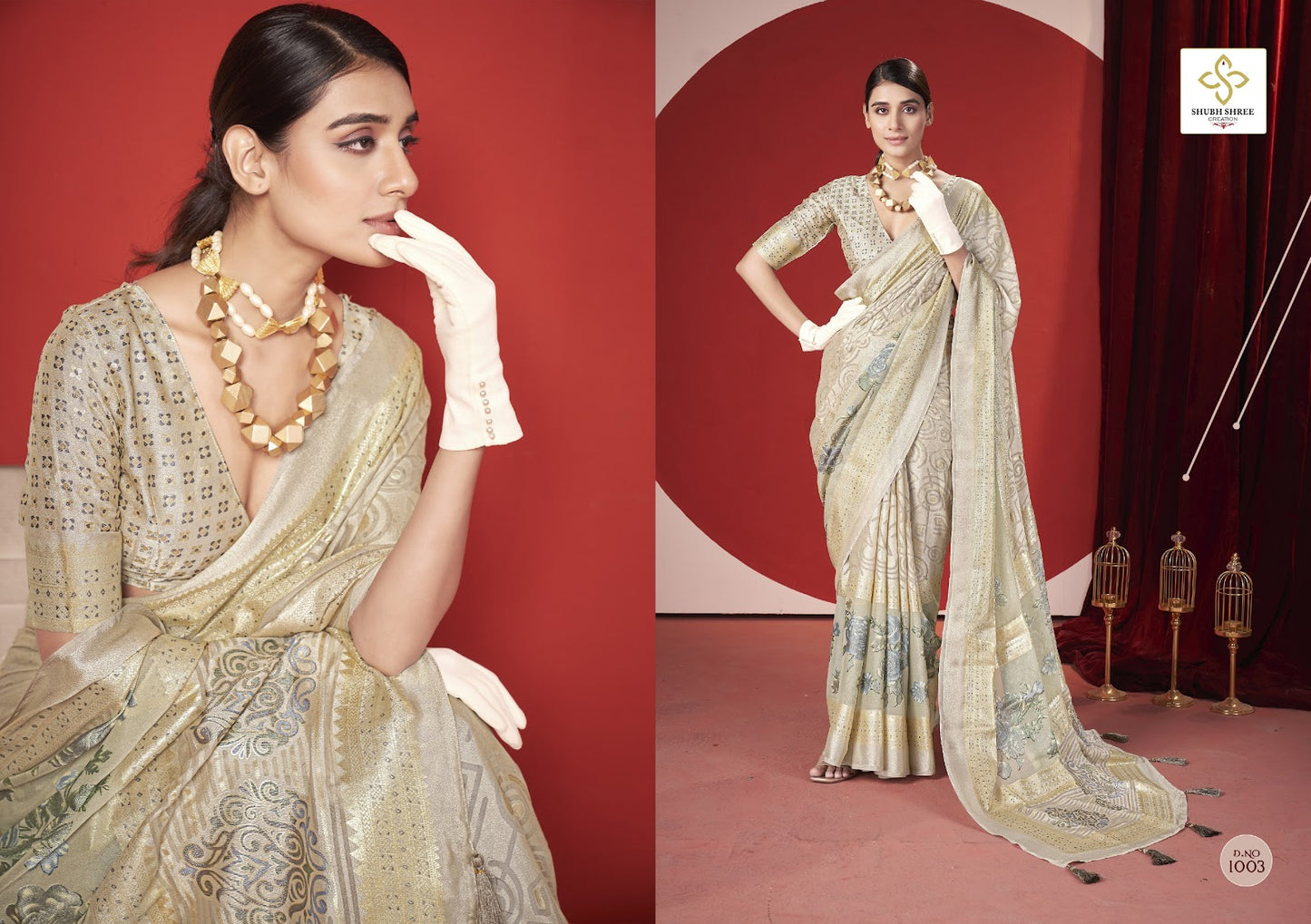 Trinay Shubh Shree Dull Moss Sarees Exporter India