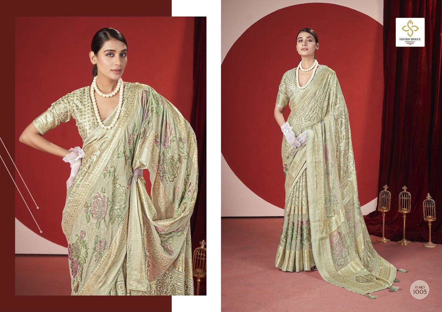 Trinay Shubh Shree Dull Moss Sarees Exporter India