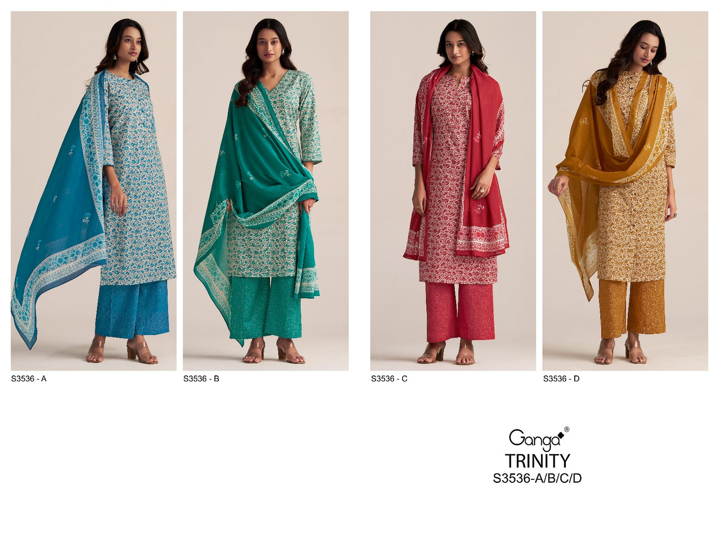 Trinity 3536 Ganga Cotton Plazzo Style Suits Wholesaler