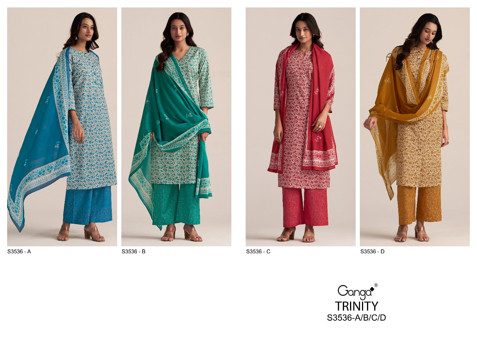 Trinity 3536 Ganga Cotton Plazzo Style Suits Wholesaler