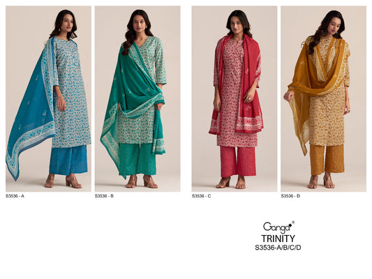 Trinity 3536 Ganga Cotton Plazzo Style Suits Wholesaler