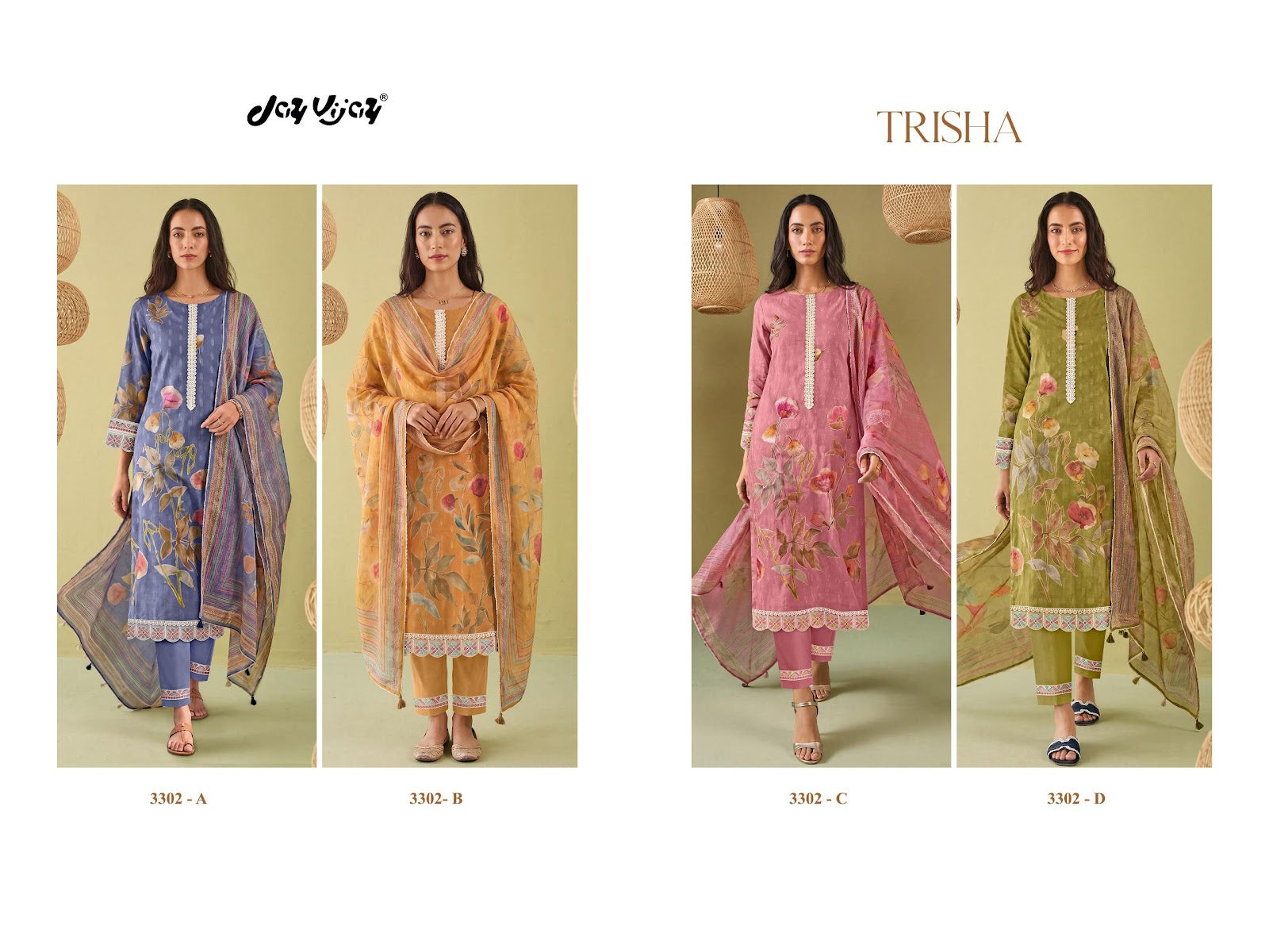 Trisha 3302 Jay Vijay Cotton Pant Style Suits Wholesale Rate