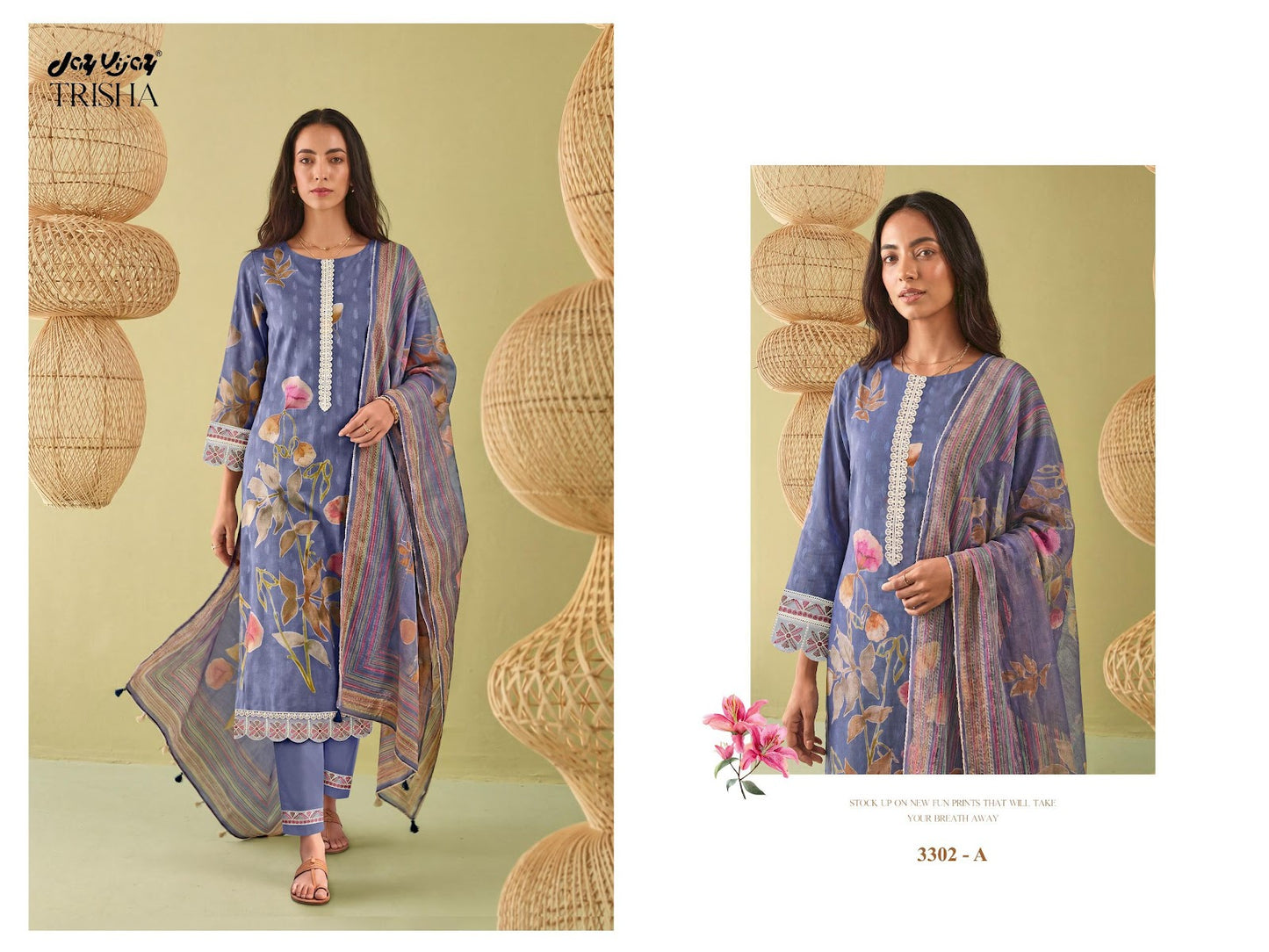 Trisha 3302 Jay Vijay Cotton Pant Style Suits Wholesale Rate