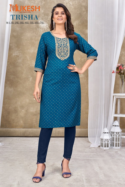Trisha-Mukesh Banwery Rayon Slub Knee Length Kurtis Exporter Gujarat