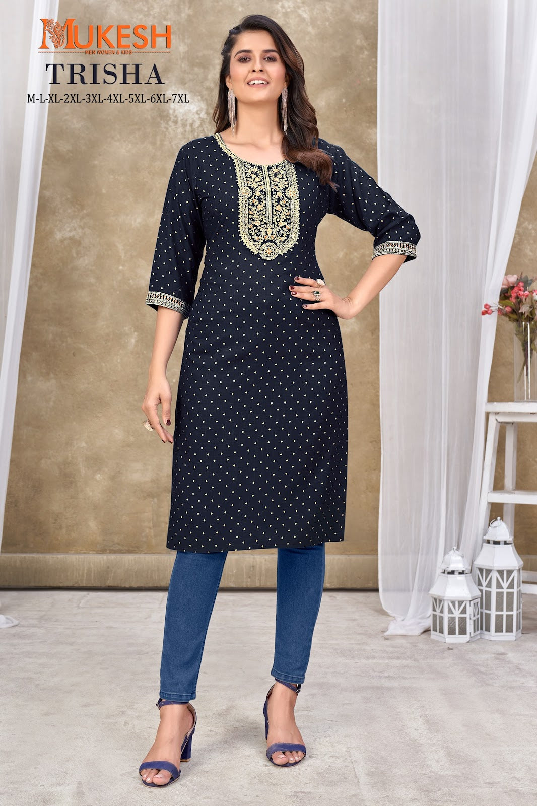 Trisha-Mukesh Banwery Rayon Slub Knee Length Kurtis Exporter Gujarat