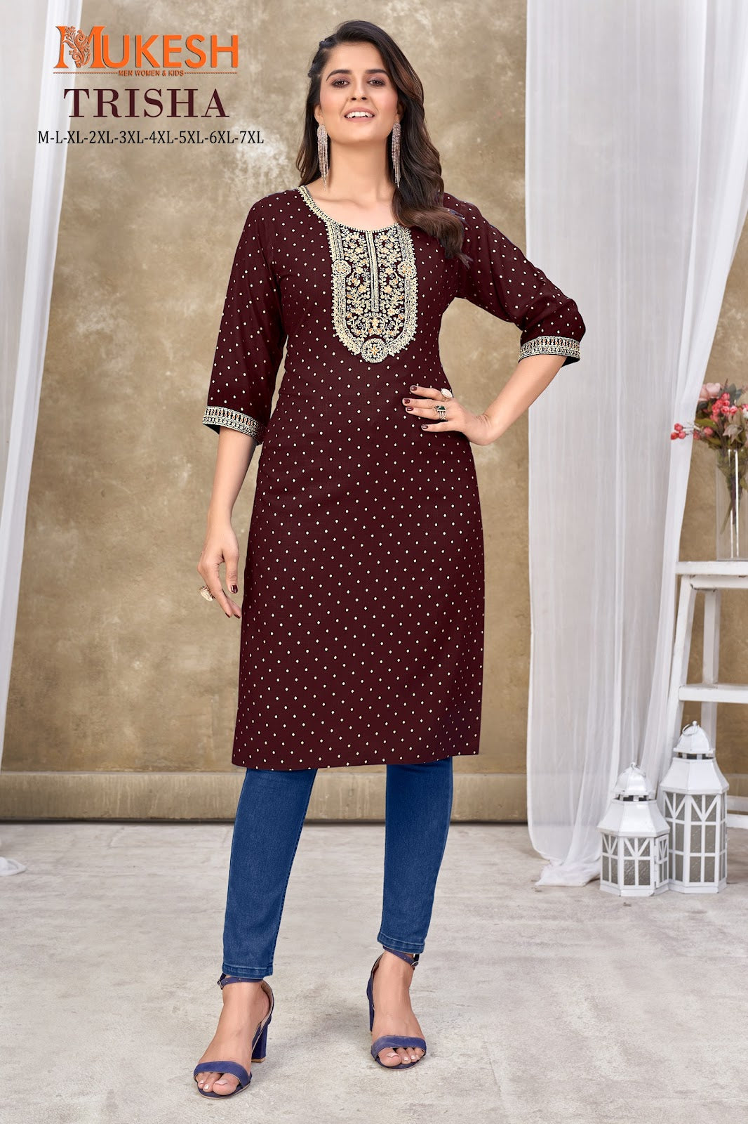 Trisha-Mukesh Banwery Rayon Slub Knee Length Kurtis Exporter Gujarat