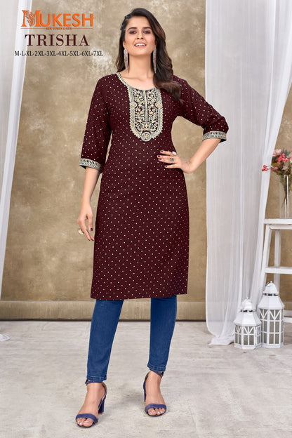 Trisha-Mukesh Banwery Rayon Slub Knee Length Kurtis Exporter Gujarat