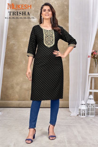 Trisha-Mukesh Banwery Rayon Slub Knee Length Kurtis Exporter Gujarat