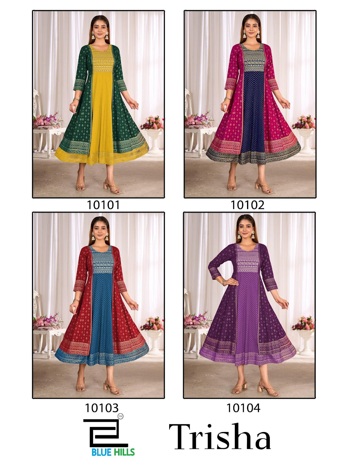 Trisha Blue Hills Rayon 14Kg Anarkali Kurtis Exporter India