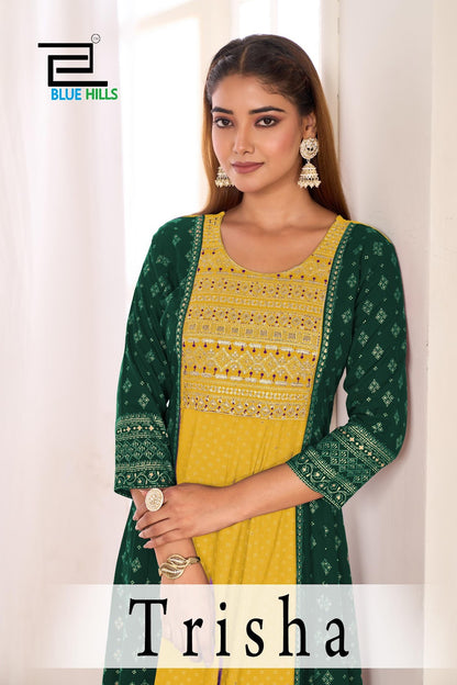Trisha Blue Hills Rayon 14Kg Anarkali Kurtis Exporter India