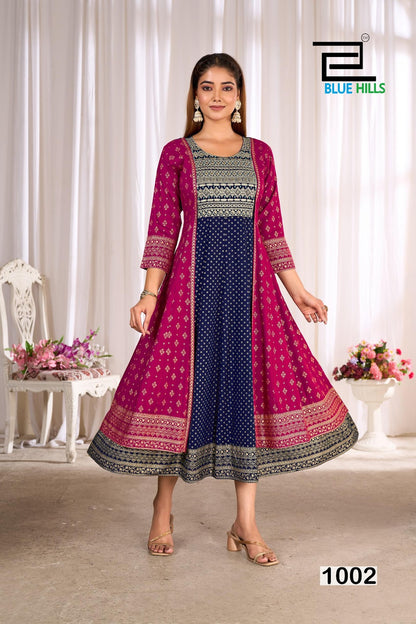 Trisha Blue Hills Rayon 14Kg Anarkali Kurtis Exporter India