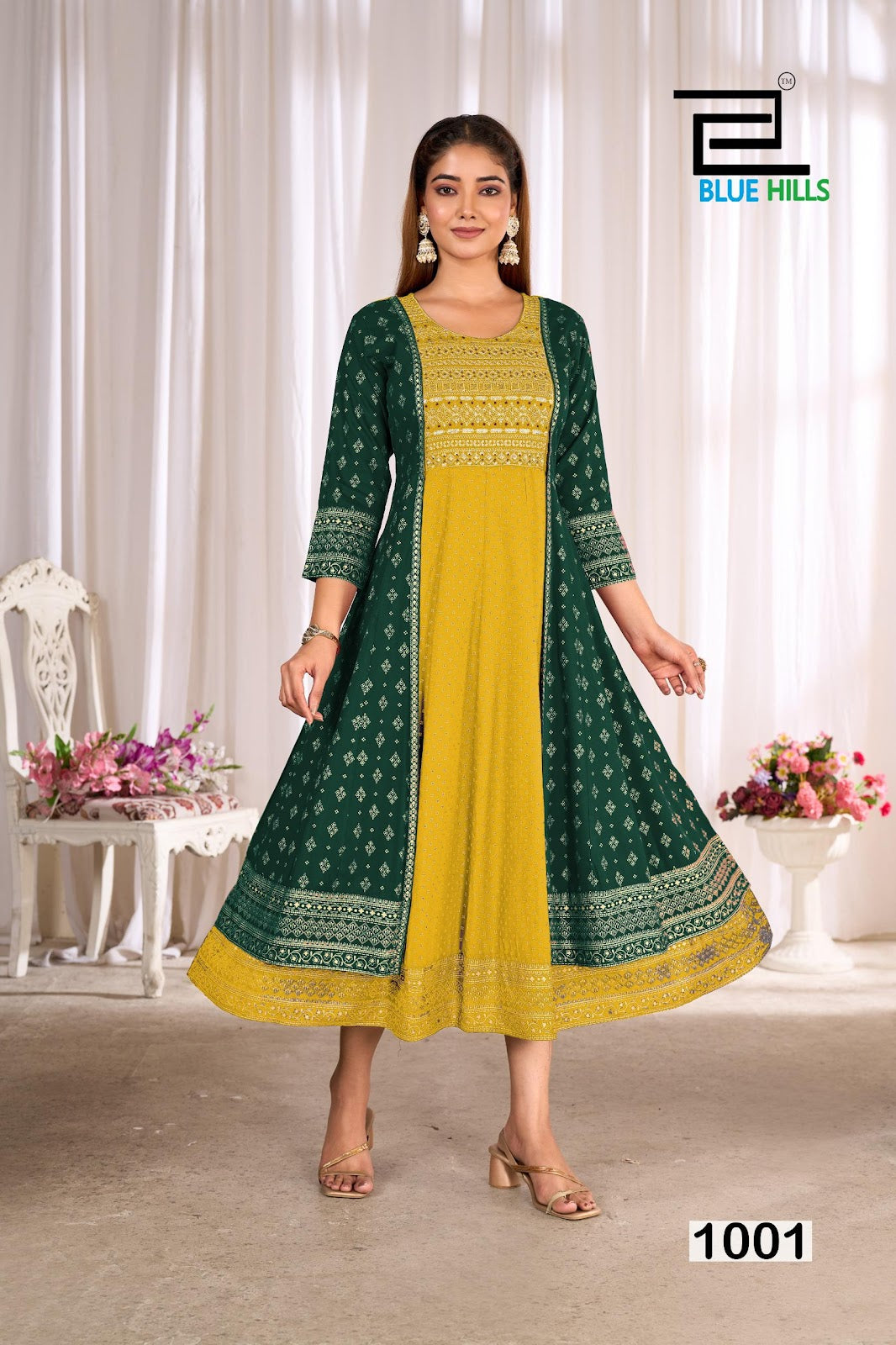 Trisha Blue Hills Rayon 14Kg Anarkali Kurtis Exporter India