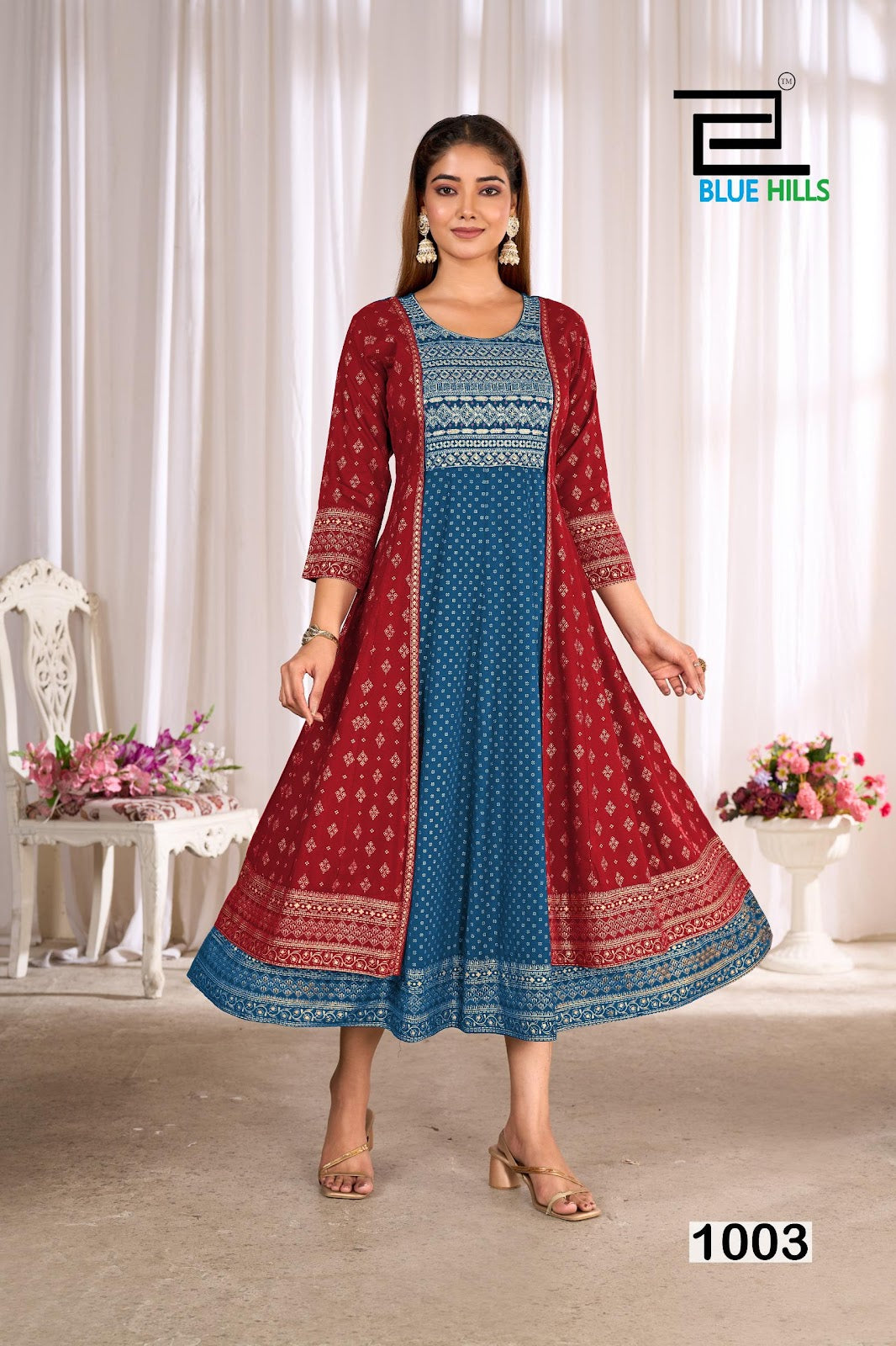 Trisha Blue Hills Rayon 14Kg Anarkali Kurtis Exporter India