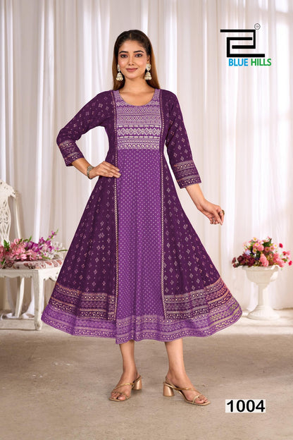 Trisha Blue Hills Rayon 14Kg Anarkali Kurtis Exporter India