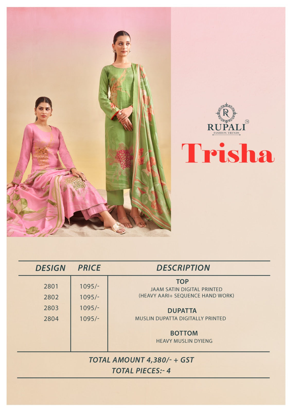 Trisha Rupali Jaam Satin Pant Style Suits Supplier Ahmedabad