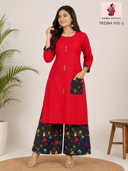 Trisha Vol 1 Hiaara Rayon Kurti Plazzo Set Supplier Ahmedabad