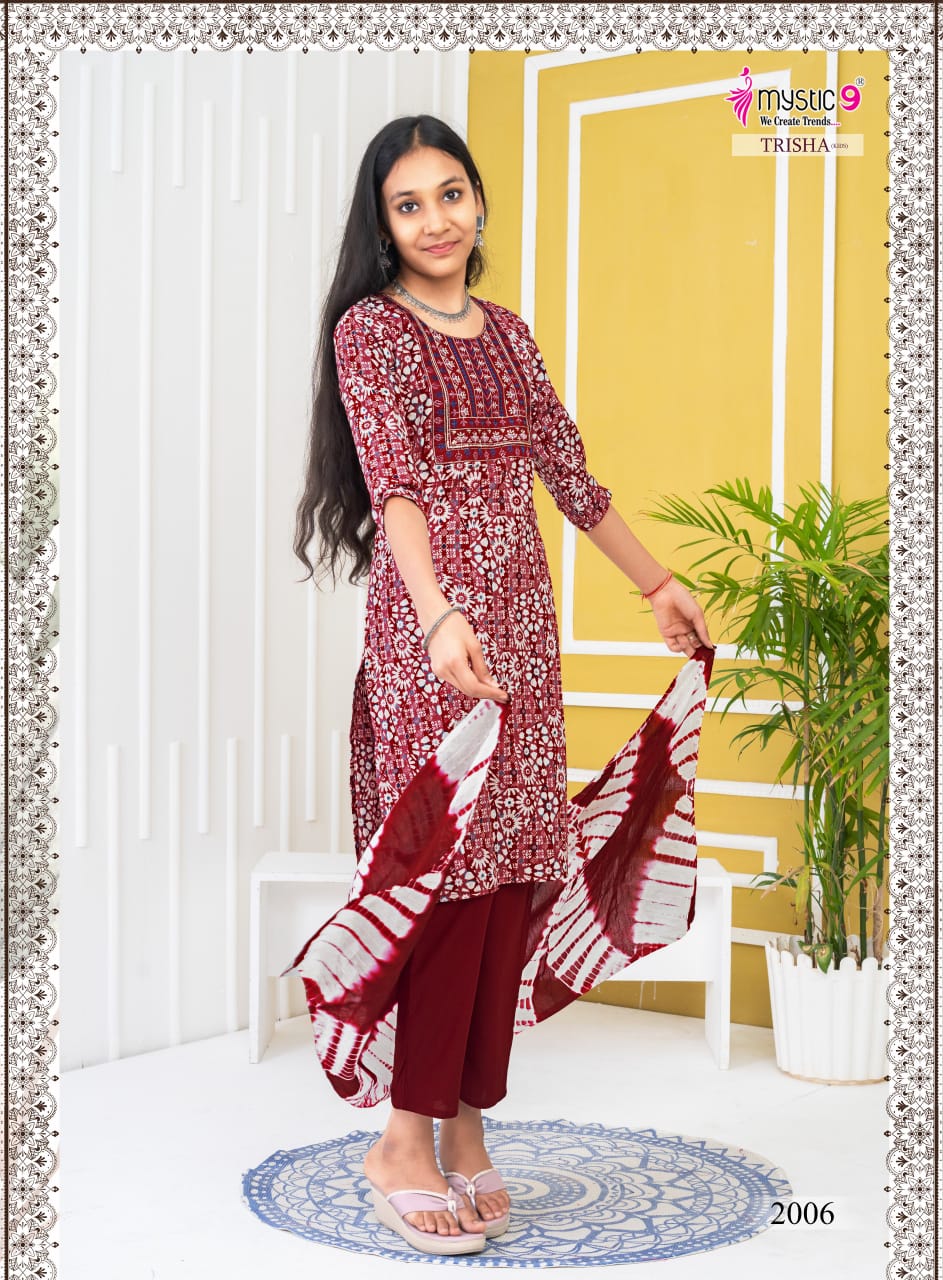 Trisha Vol 2 Mystic 9 Rayon Girls Readymade Pant Suits Supplier Ahmedabad