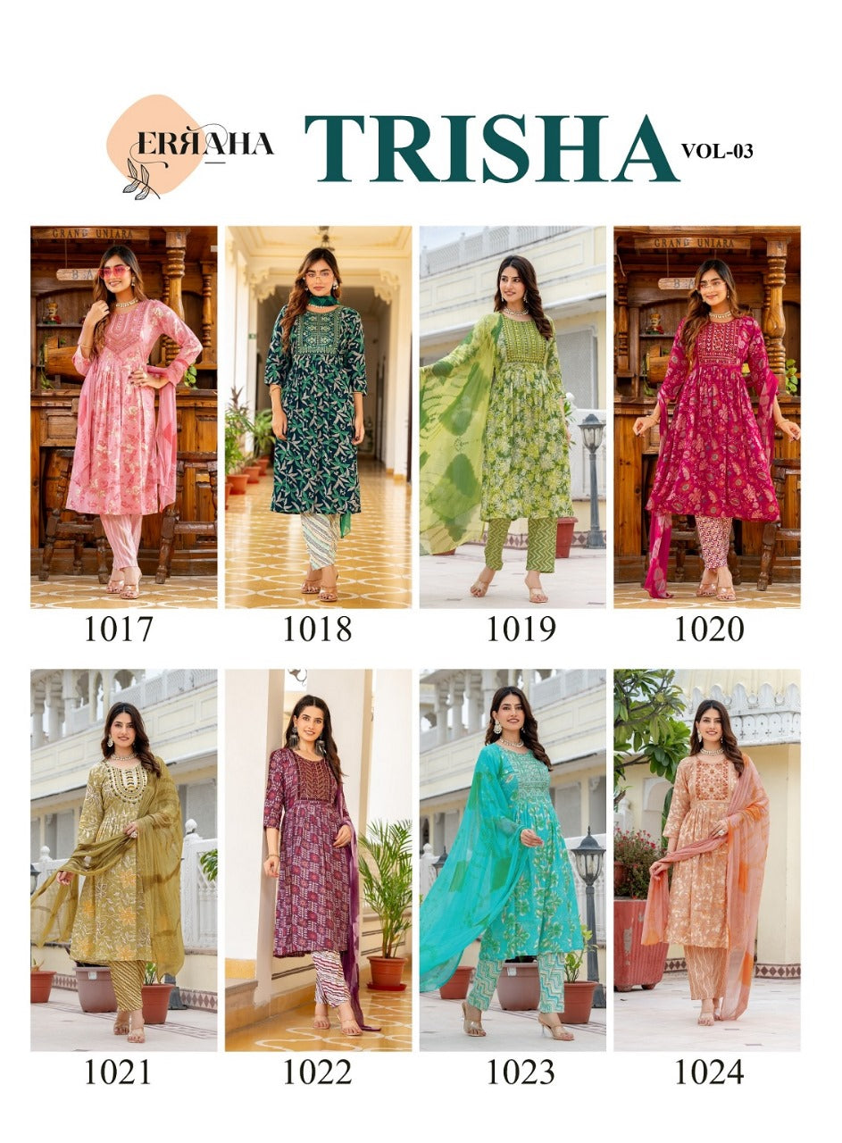 Trisha Vol 3 Erraha Heavy Rayon Readymade Pant Style Suits Manufacturer Gujarat