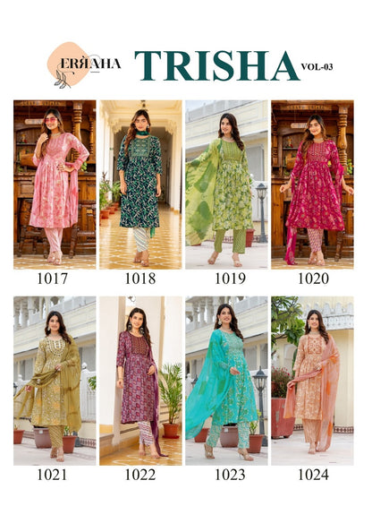 Trisha Vol 3 Erraha Heavy Rayon Readymade Pant Style Suits Manufacturer Gujarat