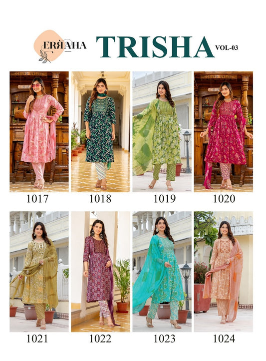 Trisha Vol 3 Erraha Heavy Rayon Readymade Pant Style Suits Manufacturer Gujarat