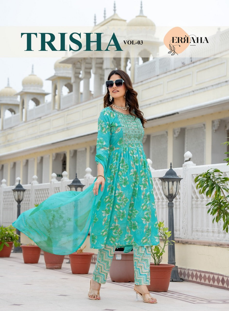 Trisha Vol 3 Erraha Heavy Rayon Readymade Pant Style Suits Manufacturer Gujarat