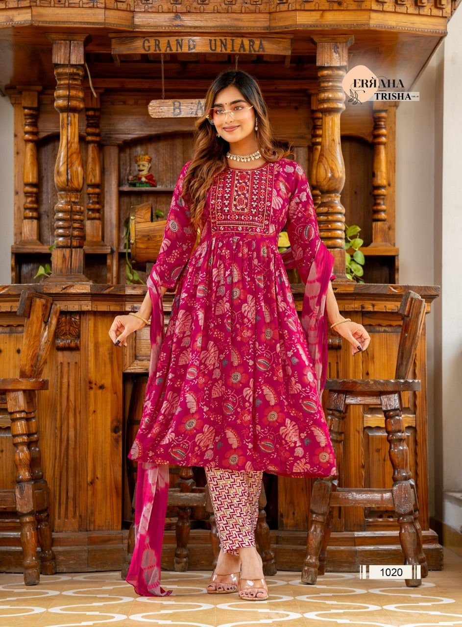 Trisha Vol 3 Erraha Heavy Rayon Readymade Pant Style Suits Manufacturer Gujarat