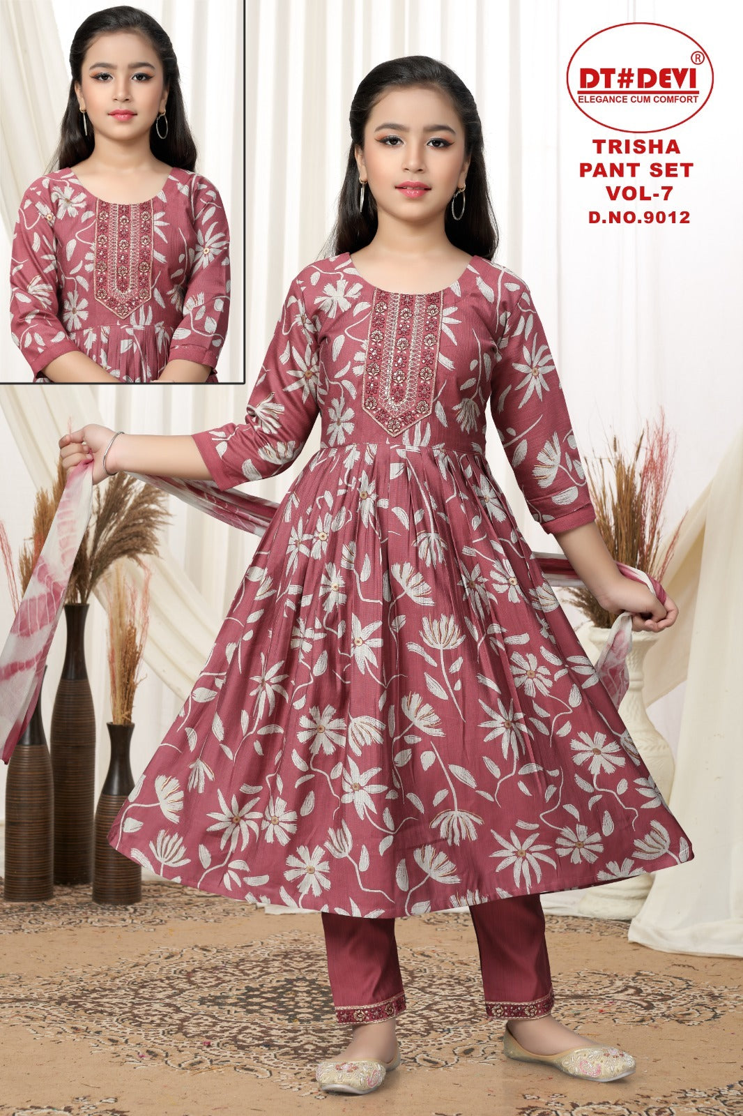 Trisha Vol 7 Dn 9012 Dt Devi Vetican Girls Readymade Pant Suits Wholesaler