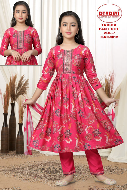 Trisha Vol 7 Dn 9012 Dt Devi Vetican Girls Readymade Pant Suits Wholesaler