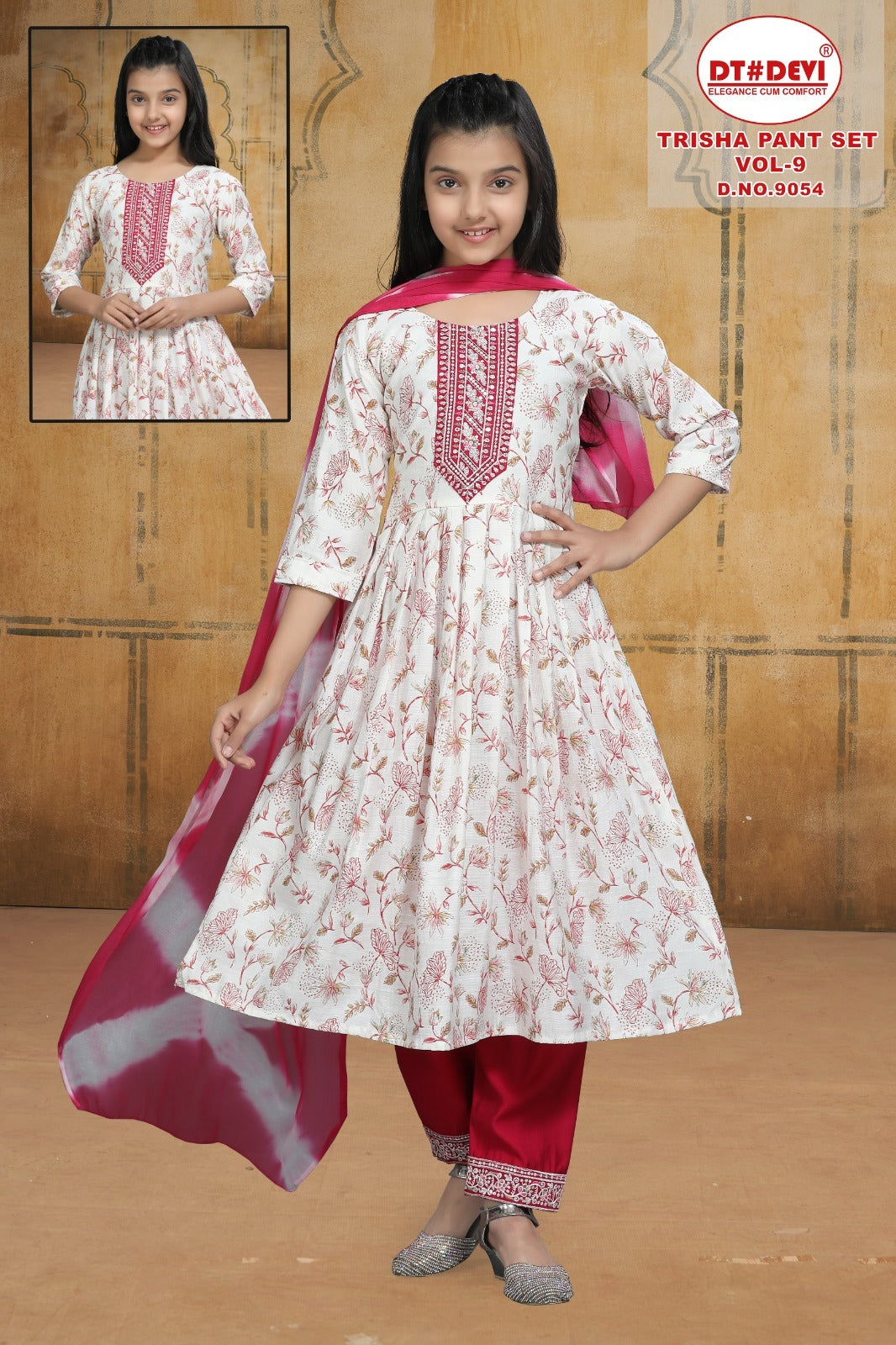 Trisha Vol 9 Dn 9054 Dt Devi Vetican Girls Readymade Pant Suits Manufacturer